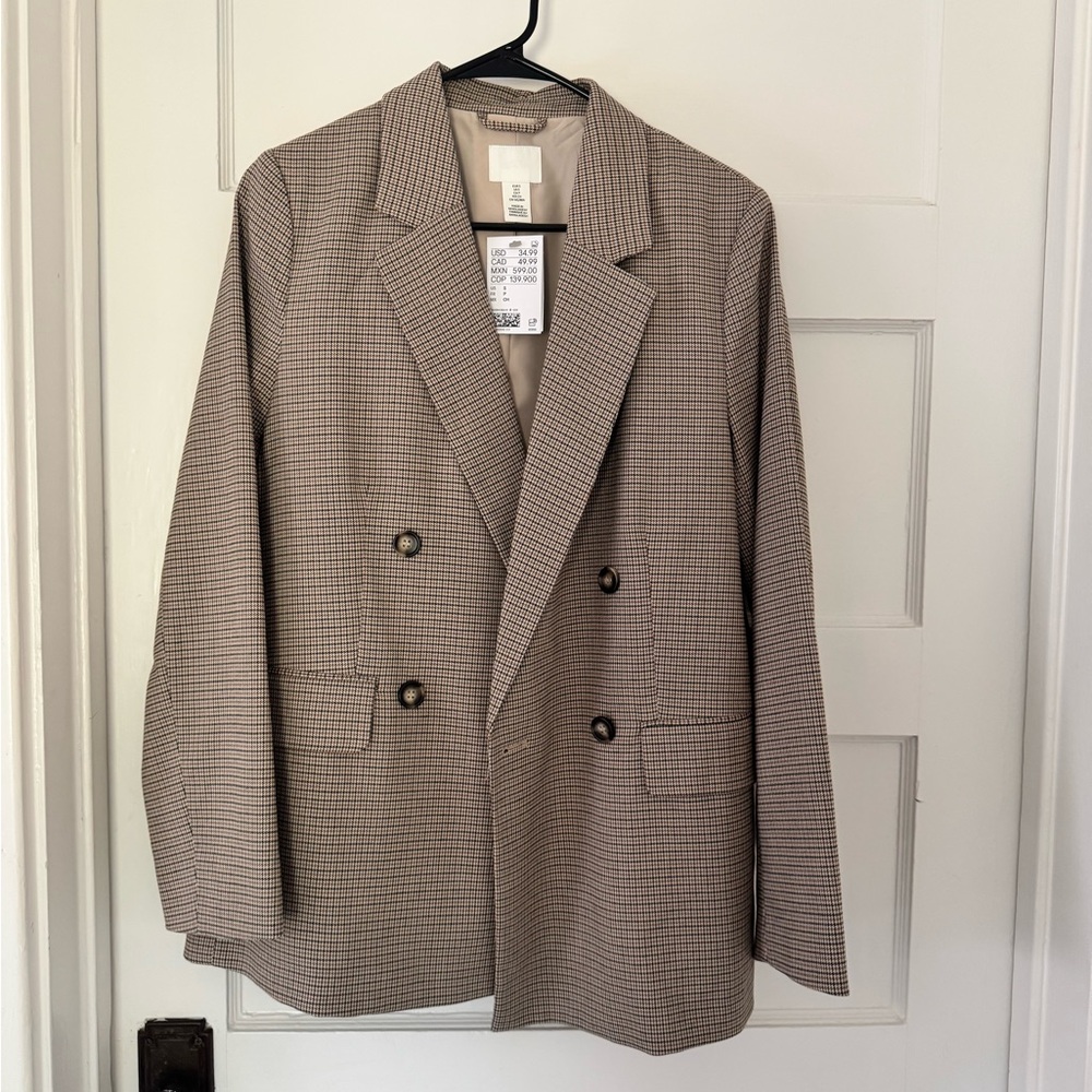 H&M Women's Oversized Tan Checkered Blazer